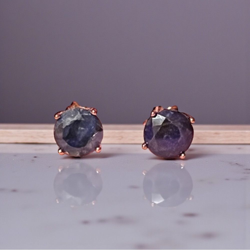 Genuine 6MM Blue Sapphire Round Rose Gold Over Sterling Silver Stud Earrings